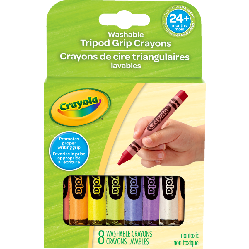 8 Washable Tripod Grip Crayons