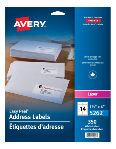 5262 WHITE, EASY PEEL, 4" X 1 1/3", PERMANENT, 25 SHEETS/EN