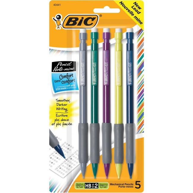 BIC Matic Grip, Medium/Moyenne (0.7 mm), Blister / Emballage - Black, 5 units