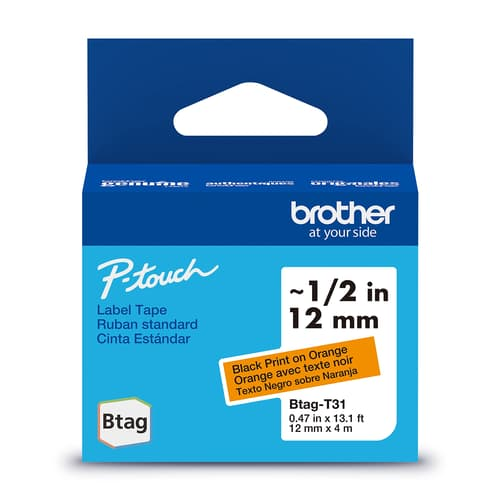 Brother Genuine BTAGT31 Non-Laminated Tape for P-touch Label Makers, Black on Orange ? 12 mm wide x 4 m long