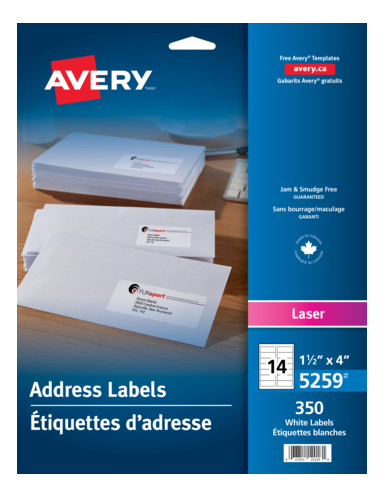 5259 WHITE, 4" X 1 1/2", PERMANENT, 25 SHEETS/ENV., 350 LAB