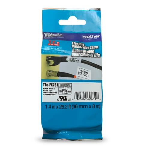 Brother Genuine Tze-FX251 Black on White Flexible ID Laminated Tape for P-touch Label Makers, 24 mm wide x 8 m long