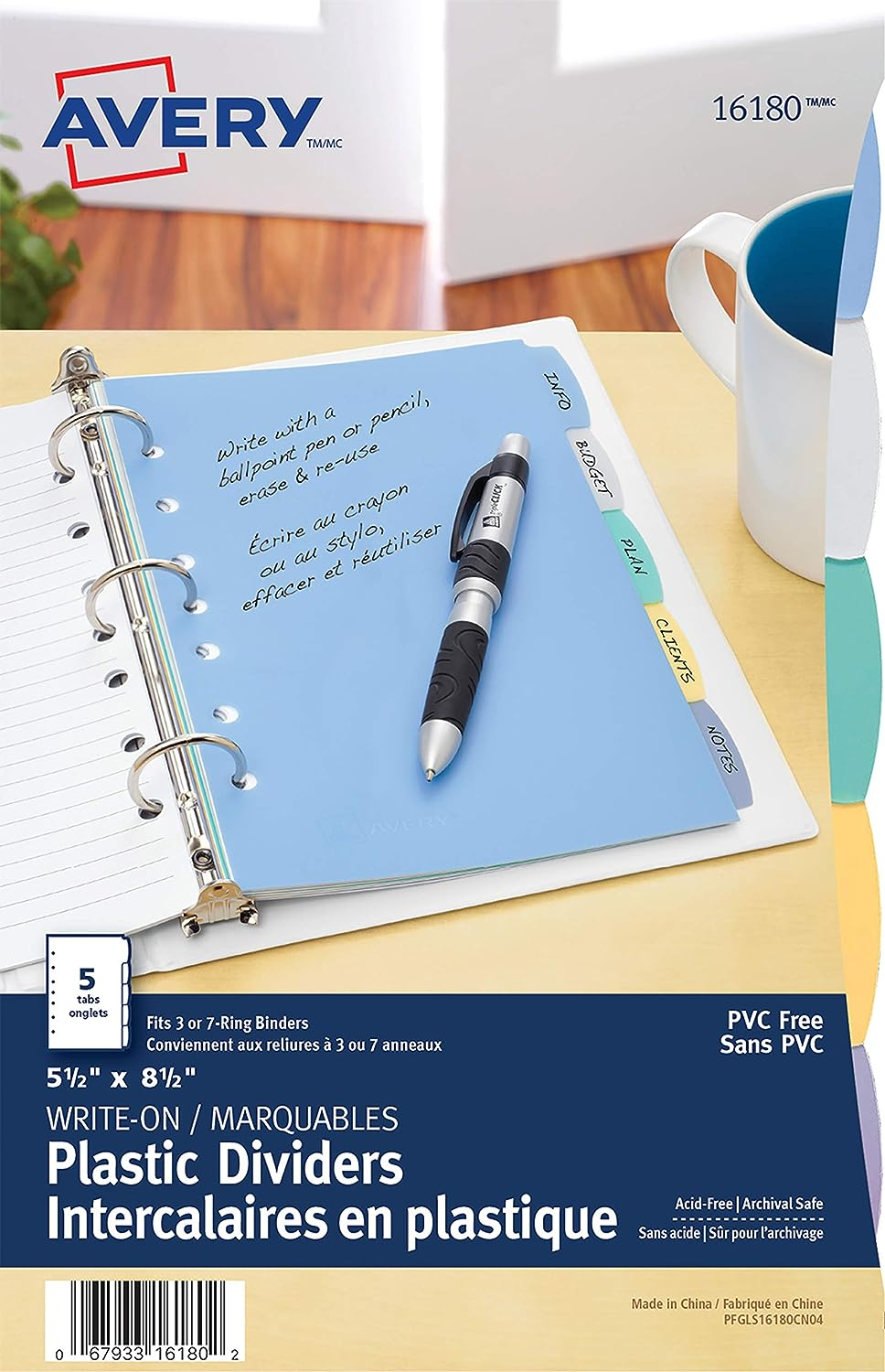 16180 5 1/2" X 8 1/2", DURABLE WRITEON PLASTIC DIVIDER, MUL