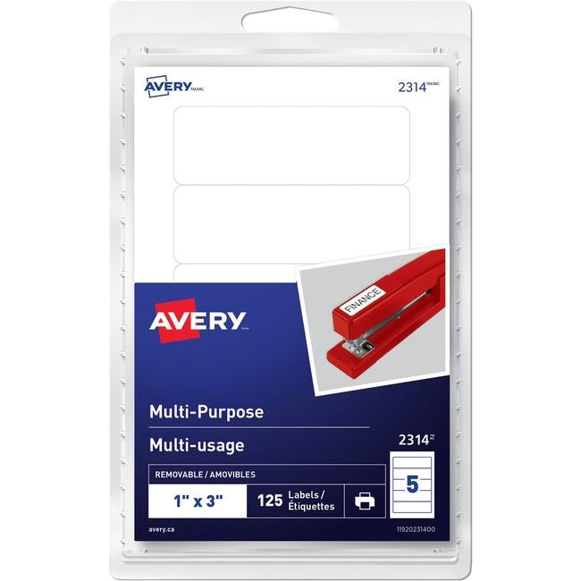 Avery? Multi-Purpose Removable Labels for Laser and Inkjet Printers, 1" x 3" Removable Matte White Paper / White / Removable