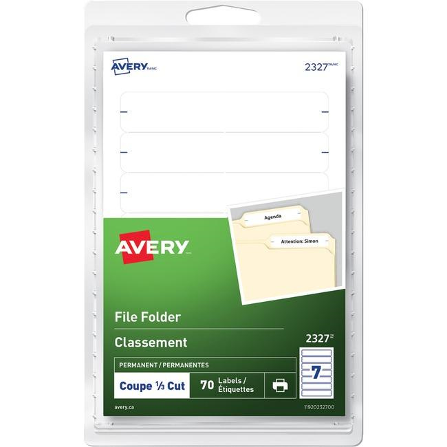 2327 Avery? File Folder Labels for Laser and Inkjet Printers, 3?" x ? White / Permanent