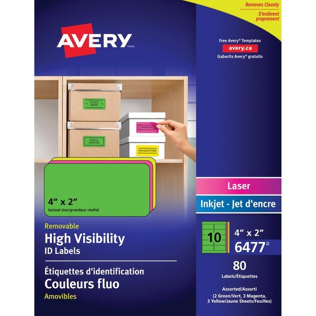 6477 I.D. LABELS, 2" X 4", RECTANGULAR, REMOVABLE, 8 SHEETS
