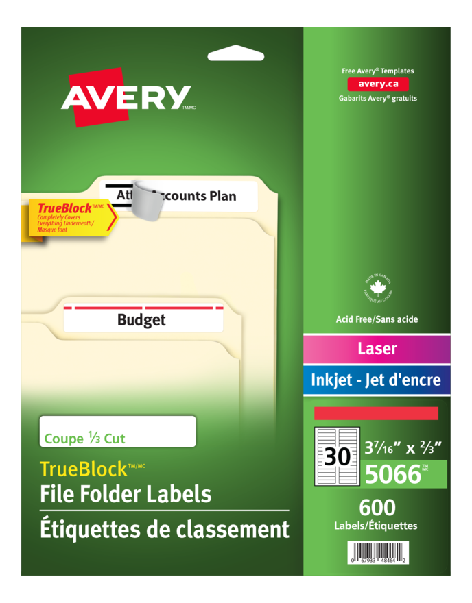 5066 FILING LABELS, TRUEBLOCK, 37/16" X 2/3", PERMANENT, RE