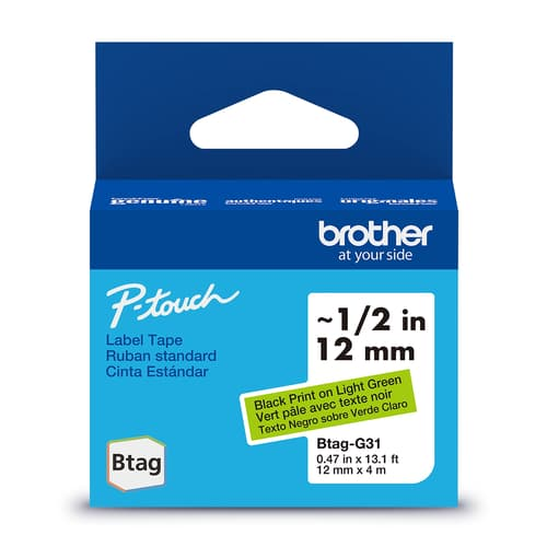 Brother Genuine BTAGG31 Non-Laminated Tape for P-touch Label Makers, Black on Green – 12 mm wide x 4 m long