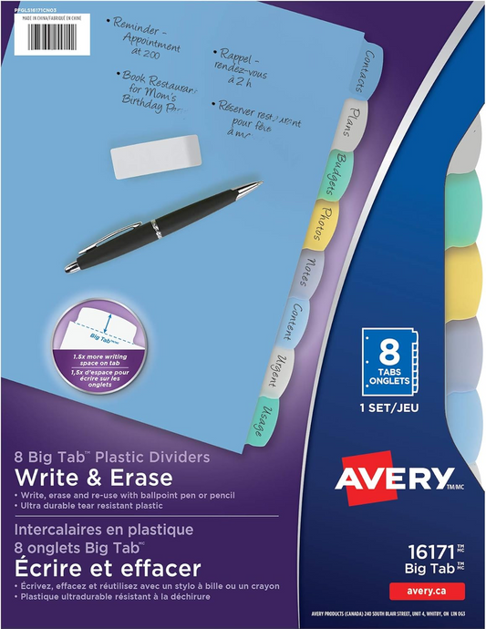 16171 WRITEON DIVIDERS, 8 TAB, 1 SET, MULTICOLOUR DURABLE
