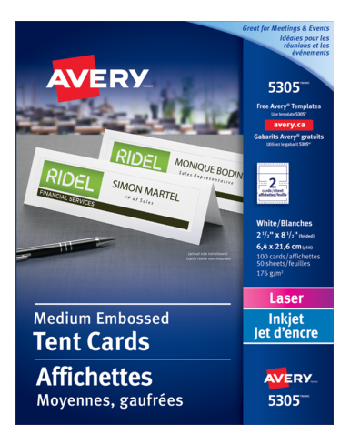 5305 OFFICE TENT CARDS, WHITE, 2 1/2" X 8 1/2", 50 SHEETS/BO