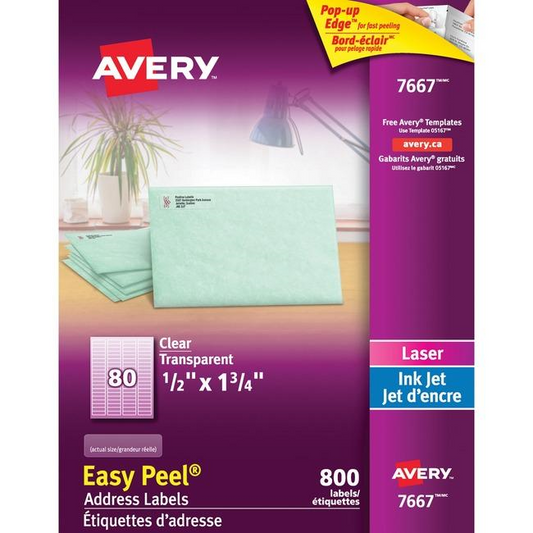 7667 CLEAR EASY PEEL, 1 3/4" X  1/2", PERMANENT, 10 SHEETS/E