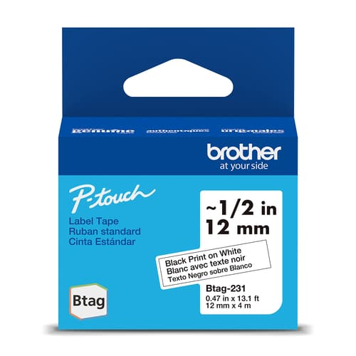 Brother Genuine BTAG231 Non-Laminated Tape for P-touch Label Makers, Black on White ? 12 mm wide x 4 m long