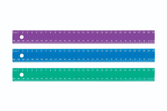 30cm Asst Colours, Double Bevel ? cm/mm Grads / 30cm couleurs assorties, deux biseaux ? graduations cm et mm