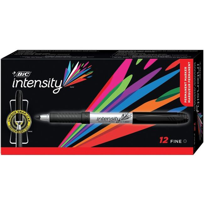 BIC Intensity Grip Permanent Marker / Marqueur permanent - Fine Point / Pointe fine 0.4 mm, Box / Bo?te - Black, 12 units