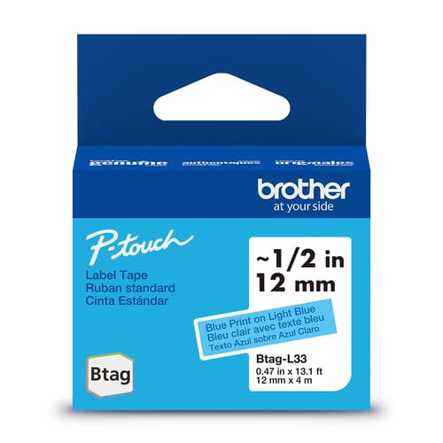 Brother Genuine BTAGL33 Non-Laminated Tape for P-touch Label Makers, Blue on Blue – 12 mm wide x 4 m long