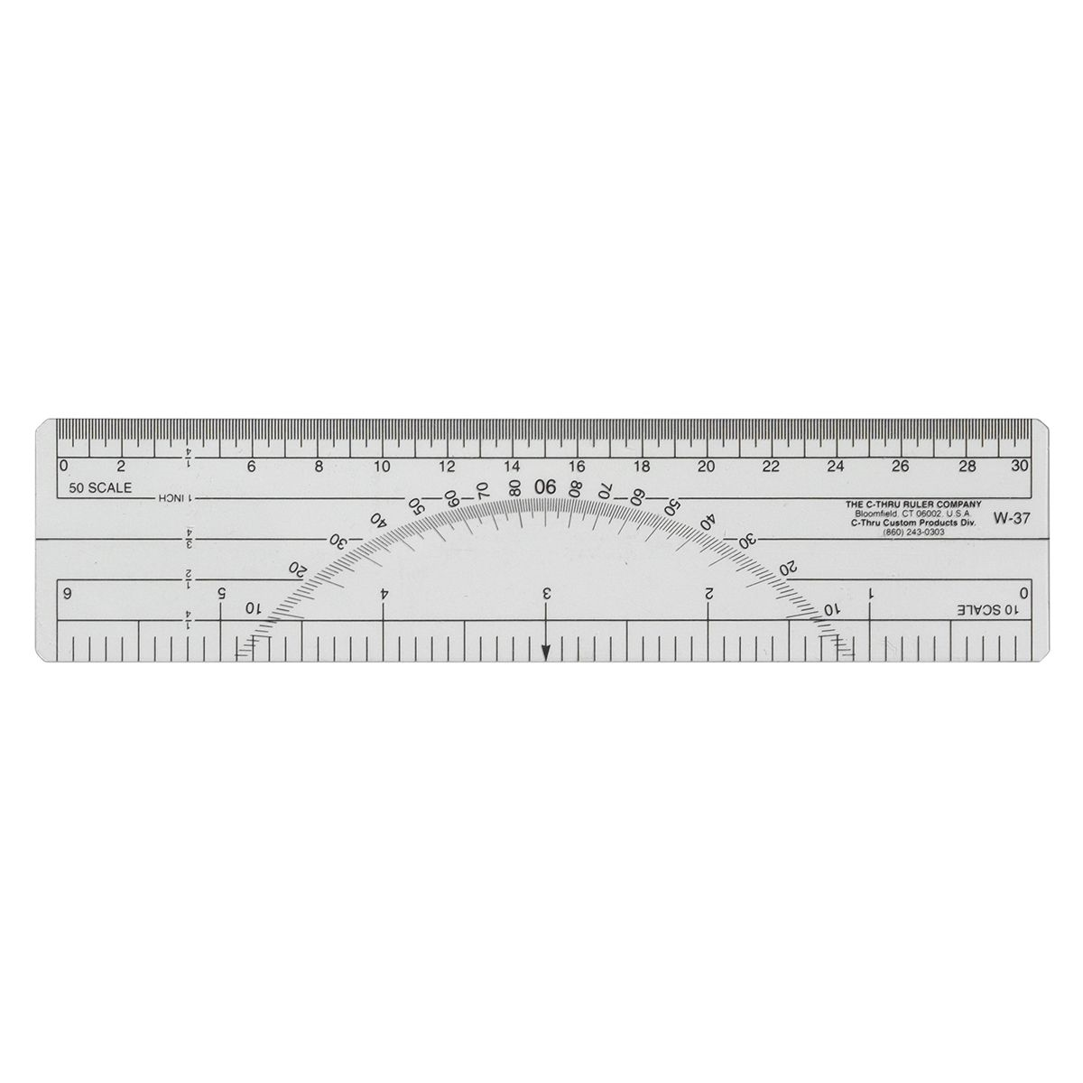 Protractor Ruler 10ths/50ths, 6?
R?gle rapporteur 1/10 et 1/50 au po, 6 po