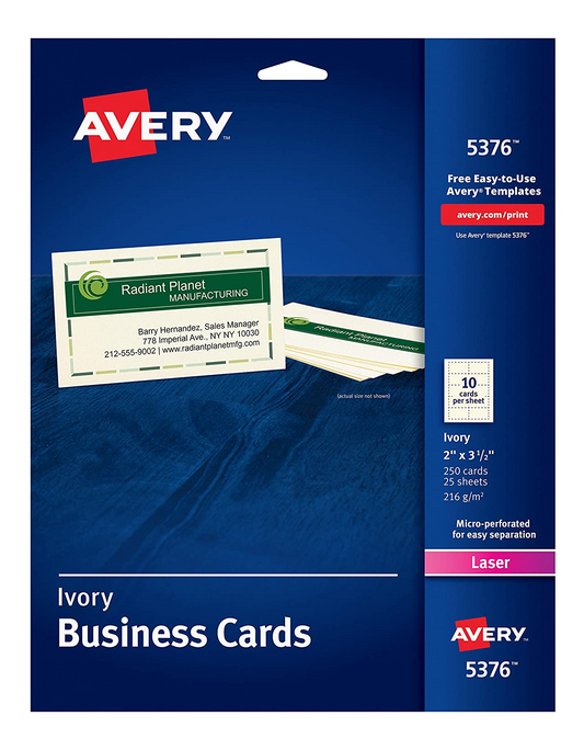 5376 PERFORATED BUSINESS CARDS, IVORY, 2" X 3 1/2", 25 SHEET