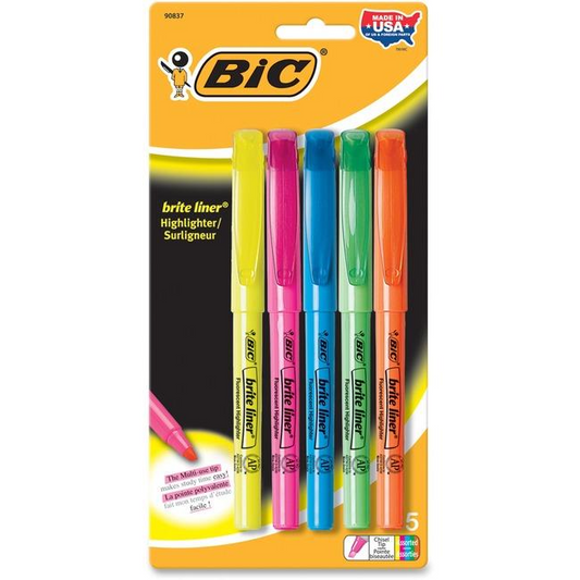 BIC Brite Liner, Chisel Tip Pointe biseaut?e, Blister / Emballage - Assorted, 5 units