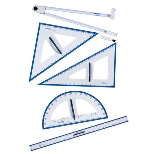 5pc Magnetic Teacher?s Set: Compass, Triangle (30-60-90), Triangle (45-45-90), Protractor, 60cm Ruler / Trousse de 5 pi?ces pour professeur, magn?tique: compas, triangle (30-60-90), triangle (45-45-90), rapporteur d?angle, r?gle de 60 cm