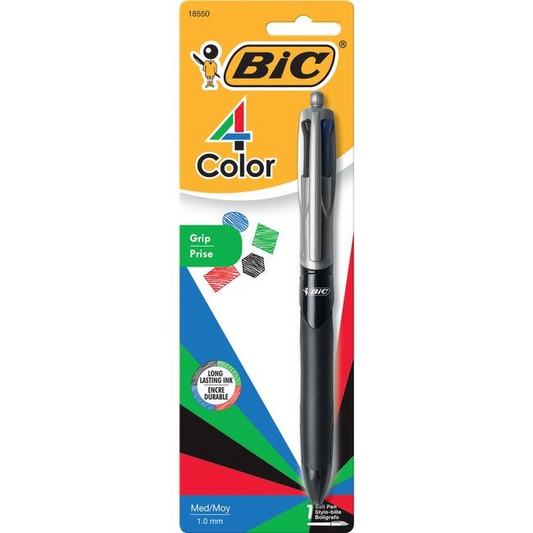 BIC 4-COLOR GRIP / PRISE, Medium Point / Pointe moyenne, Blister / Emballage - Assorted, 1 units