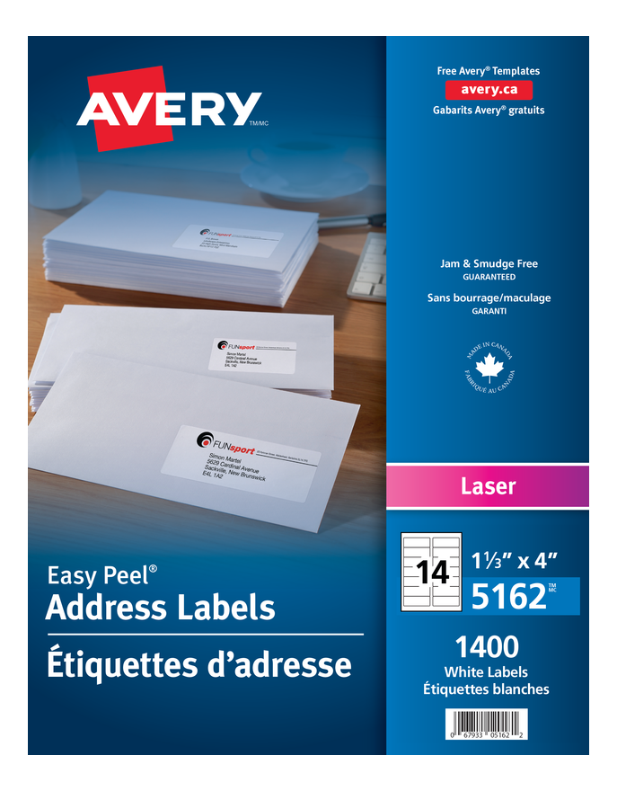 5162 WHITE, EASY PEEL, 4" X 1 1/3", PERMANENT,  100 SHEETS/B