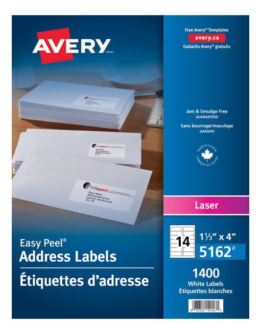 5162 WHITE, EASY PEEL, 4" X 1 1/3", PERMANENT,  100 SHEETS/B