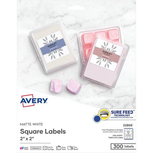 22806 PRINTTOTHEEDGE SQUARE LABELS, 2" X 2" , 25 SHTS/ENV