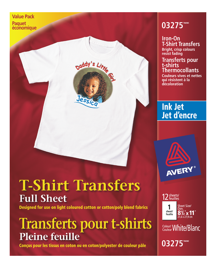 3275 DURABLE WHITE TSHIRT TRANSFERS, 8 1/2" X 11", 12 SHEET
