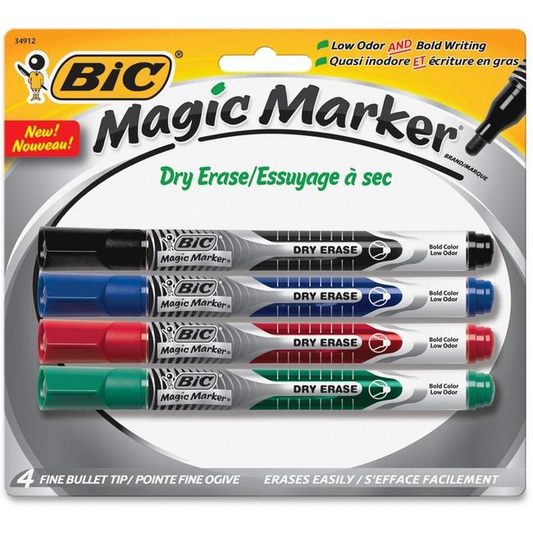 BIC Intensity Dry Erase / ? essuyage ? sec, Bullet Point / Pointe biseaut?e, Blister / Emballage - Assorted, 4 units