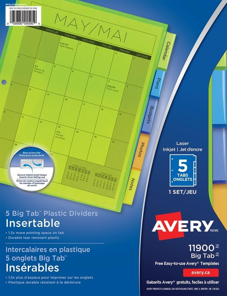 11900 PLASTIC DIVIDERS, 5 TAB, 1 SET, MULTICOLOUR