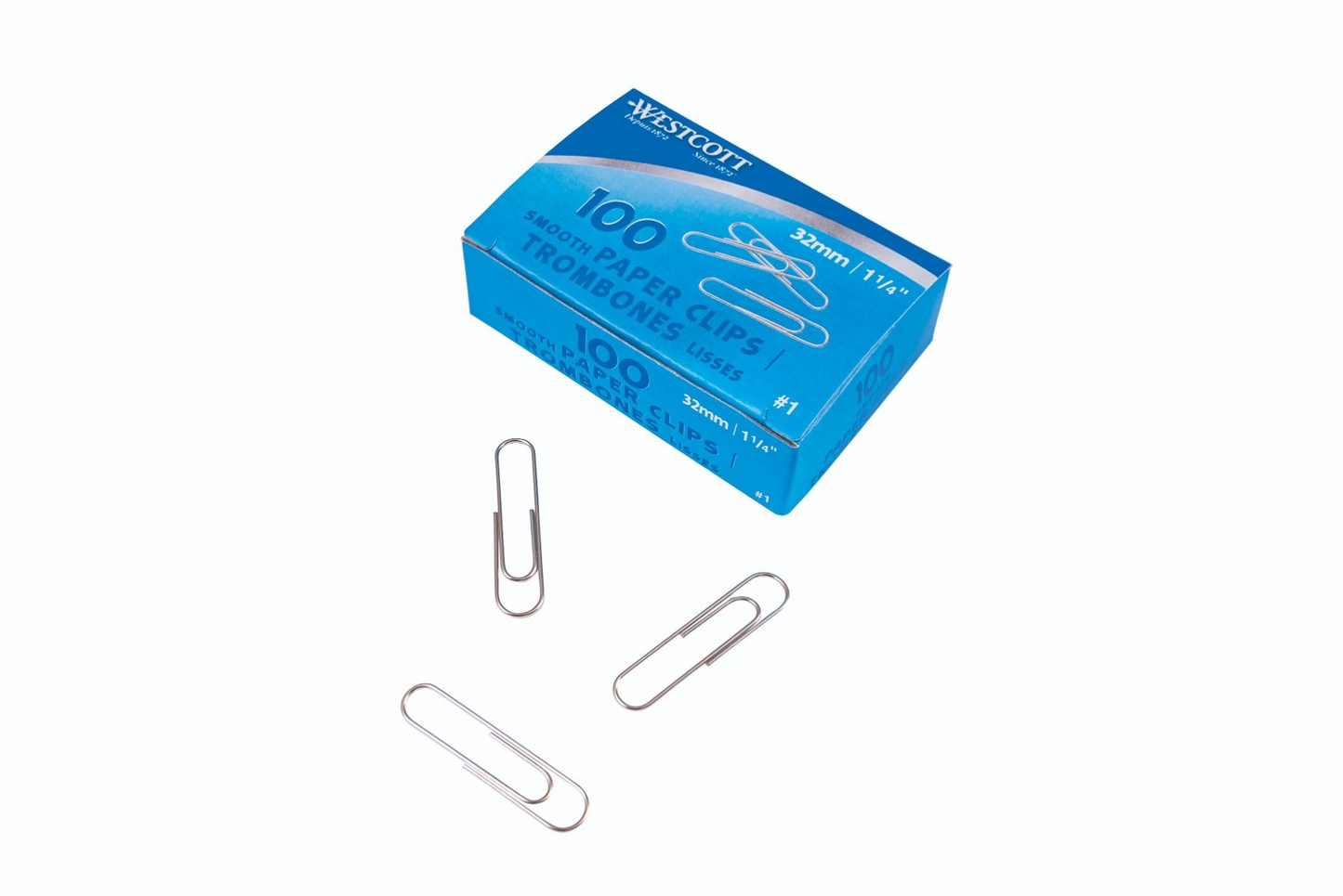 Nickel Plated Paper Clips 1-1/4" ? 33 mm Corrugated/Non Slip - 100 Per Box / Trombones nickeles 1-1/4 po ? 33 mm ondul? ? antid?rapant - 100 par boite