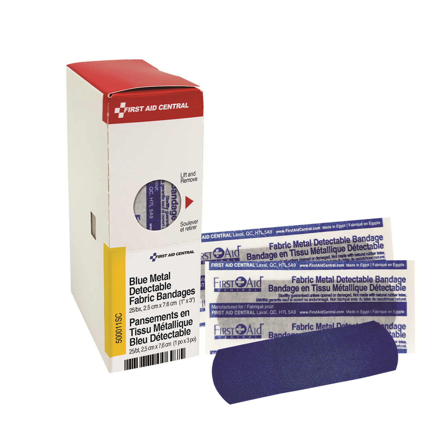 Blue Metal Detectable Fabric bandages 1" x 3", 25 per Box