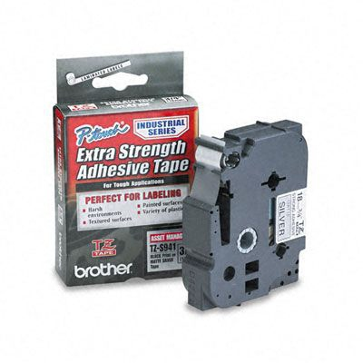 Brother Genuine TZe-S941 Black on Matte Silver Extra Strength Adhesive Tape for P-touch Label Makers, 18 mm wide x 8 m long