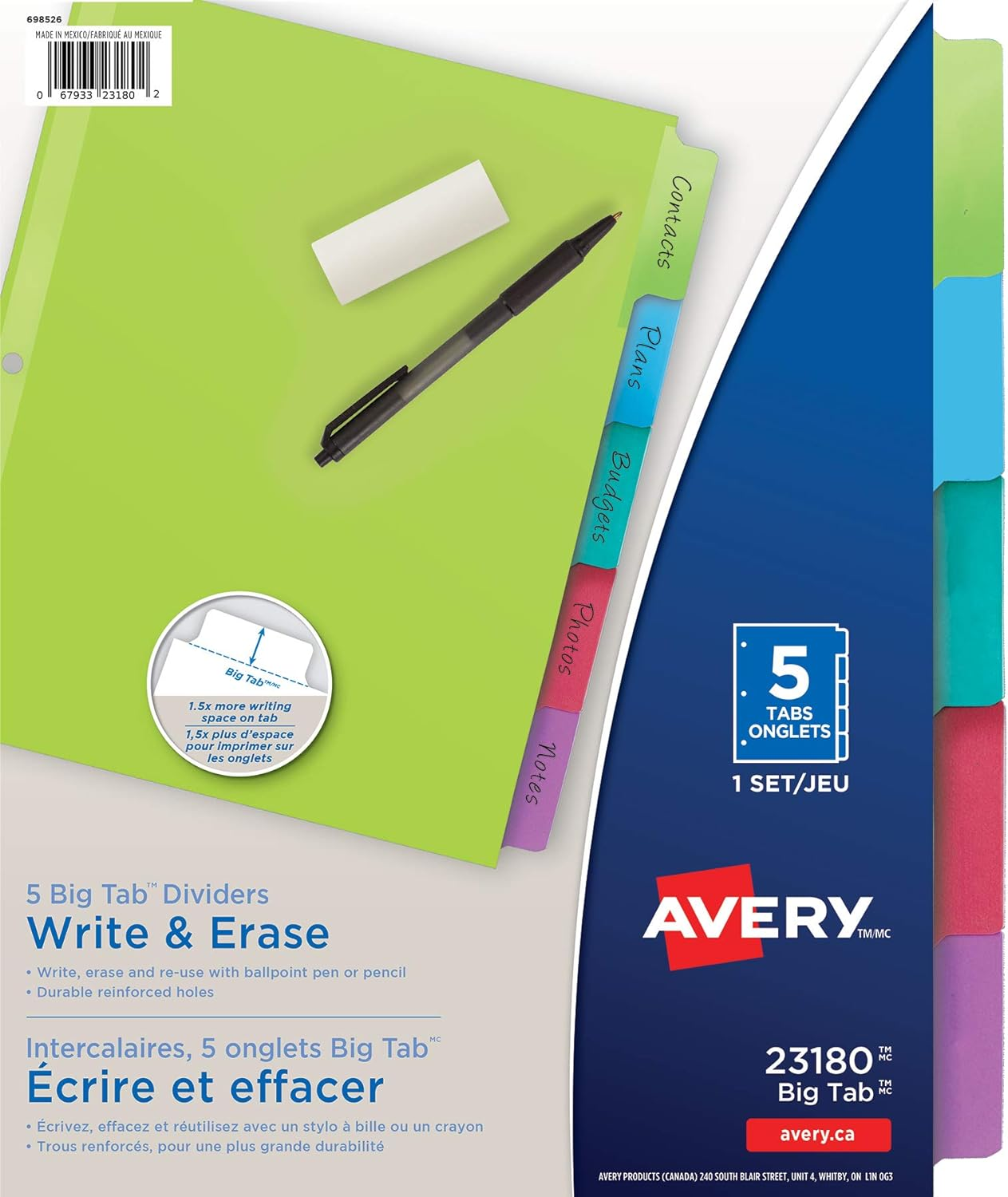 23180 Avery PAPER DIVIDER ASST BTWO 5T1SET