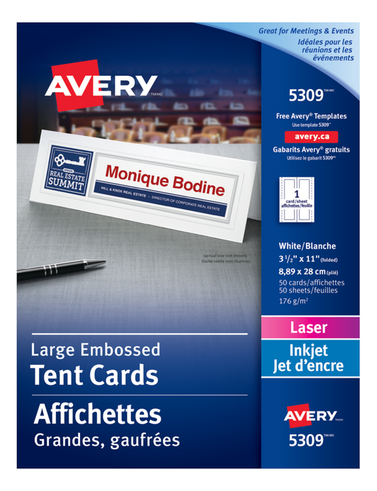 5309 OFFICE TENT CARDS, WHITE, 3 1/2" X 11", 50 SHEETS/BOX,