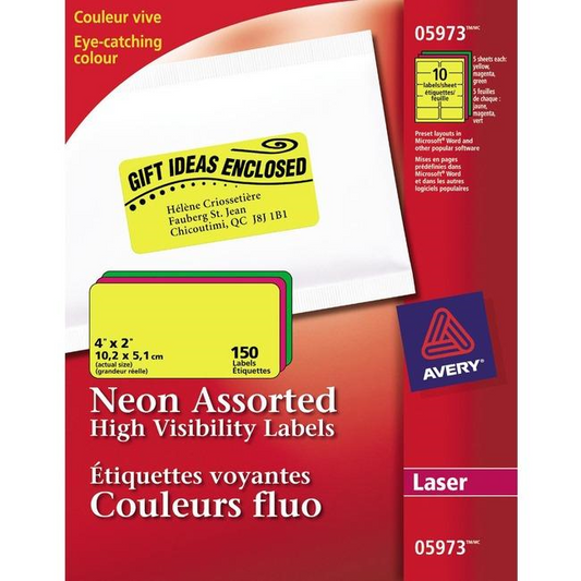 5973 HIGH VISIBILITY, 4" X 2" ASSORTED NEON COLOURS, PERMANE