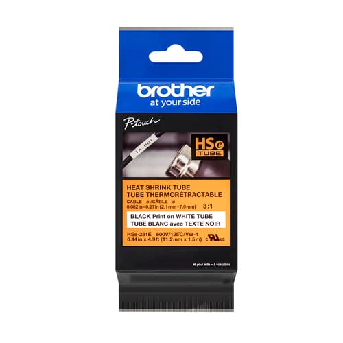Brother HSE231E Black on White Heat Shrink Tube Label 11.2 mm x 1.5 m