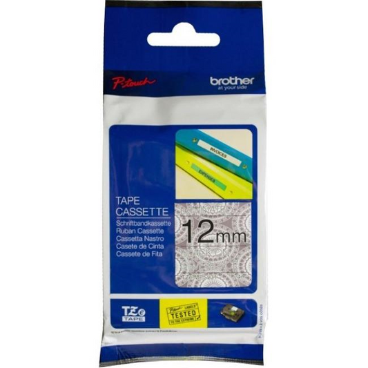 Brother Genuine TZeMPSL31 Black Print on Silver Lace Tape for P-touch Label Makers, 12 mm wide x 4 m long