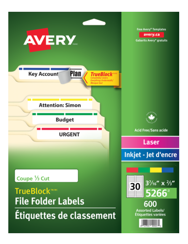 5266 FILING LABELS, TRUEBLOCK, 37/16" X 2/3", PERMANENT, AS