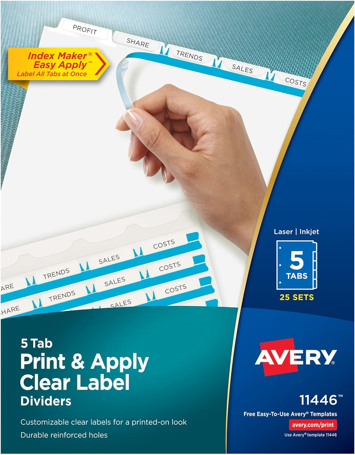 11446 INDEX MAKER CLEAR LABEL DIVIDERS, 5 TAB, 25 SETS, WHIT
