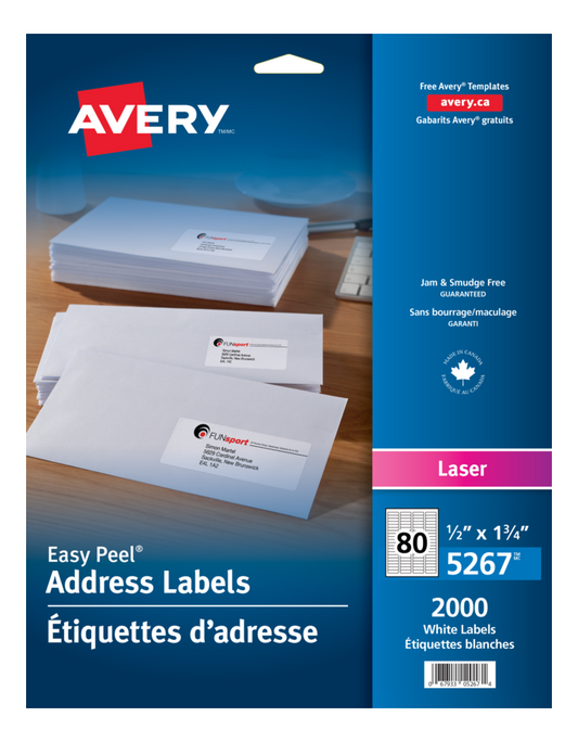 5267 WHITE, EASY PEEL, 1 3/4" X  1/2", PERMANENT,  25 SHEETS