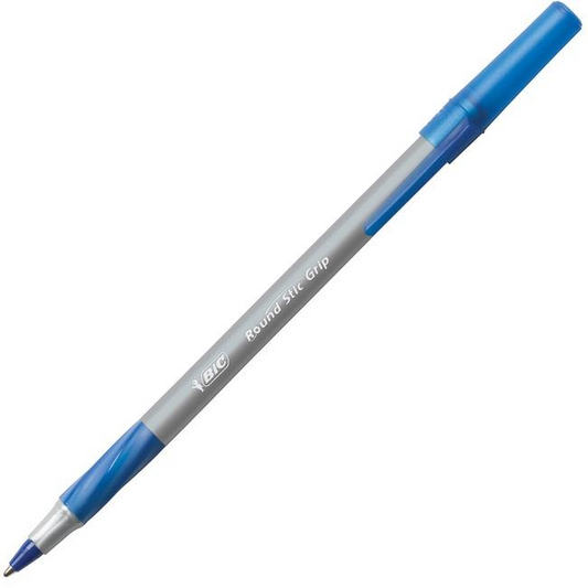BIC ROUND STIC GRIP / PRISE, Medium Point / Pointe moyenne, Pouch / Pochette - Blue, 8 units