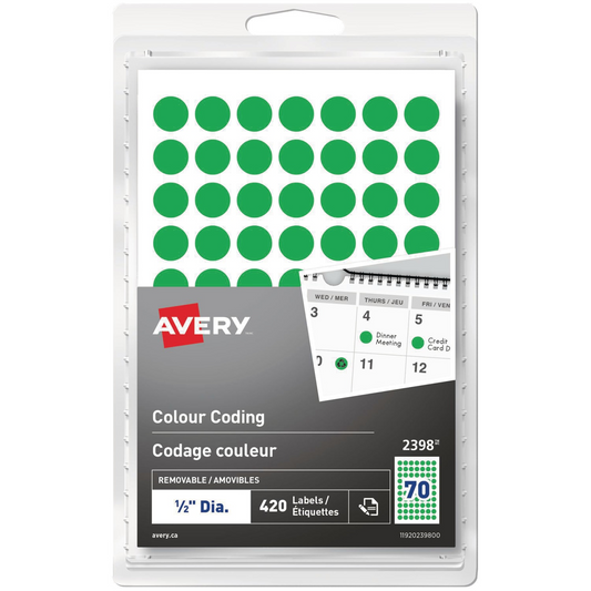 2398 Avery? Removable Colour Coding Labels Handwrite, ?"  Green / Removable