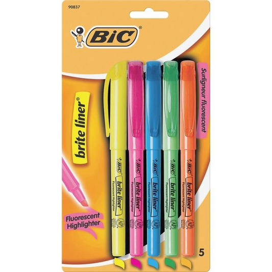 BIC Brite Liner Grip, Chisel Point. Pointe biseaut?e, Blister / Emballage - Assorted, 5 units