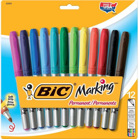 BIC Intensity Permanent Marker / Marqueur permanent - Fine Point / Pointe fine 0.4 mm, Blister / Emballage - Assorted, 12 units
