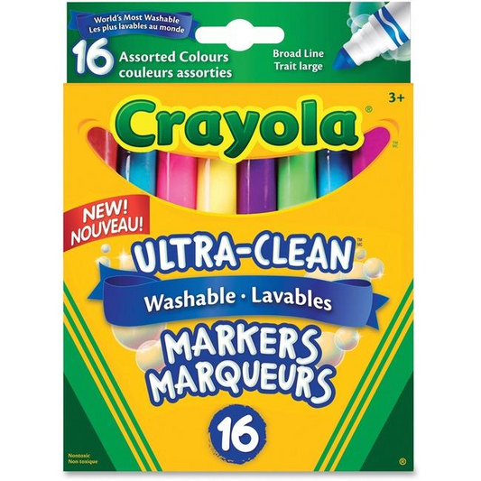 16 Washable Broad Line Markers, Assorted
