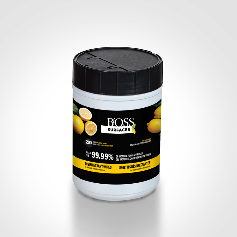 BiOSS | Lingettes d?sinfectantes pour surfaces - 200 - Parfum citron