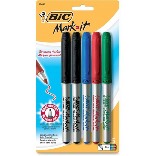 BIC Intensity Permanent Marker / Marqueur permanent - Fine Point / Pointe fine 0.4 mm, Blister / Emballage - Assorted, 5 units