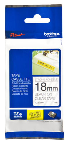 Brother Genuine TZe-S141 Black on Clear Extra Strength Adhesive Tape for P-touch Label Makers, 18 mm wide x 8 m long