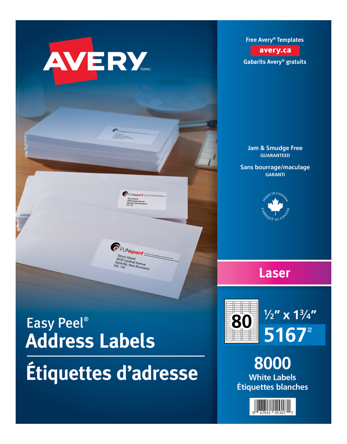 5167 WHITE, EASY PEEL, 1 3/4" X  1/2", PERMANENT,  100 SHEET